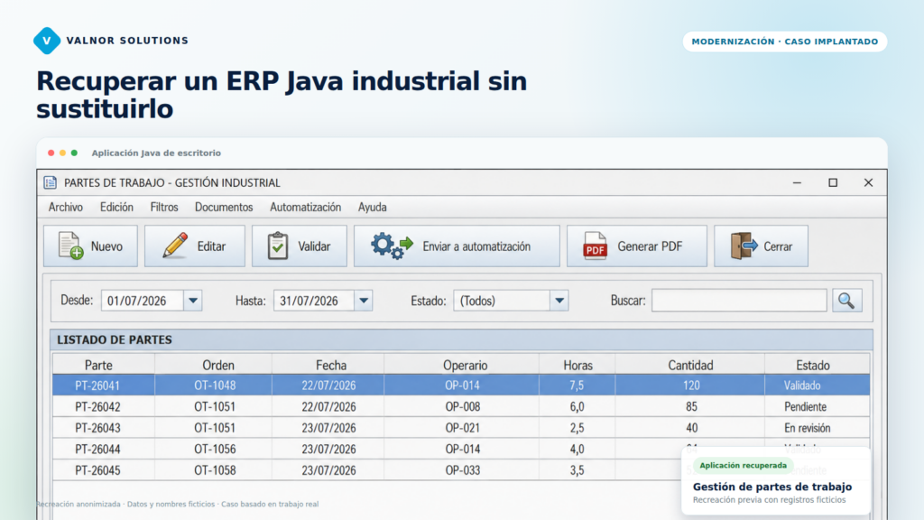 Qué aprendimos al recuperar un ERP Java industrial sin sustituirlo