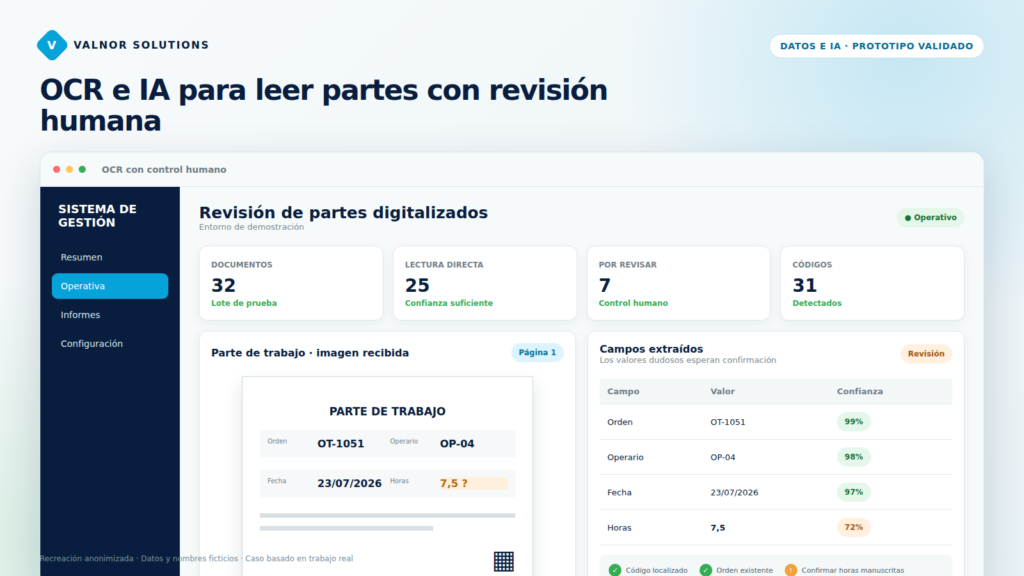 OCR e IA para leer partes en papel con revisión humana
